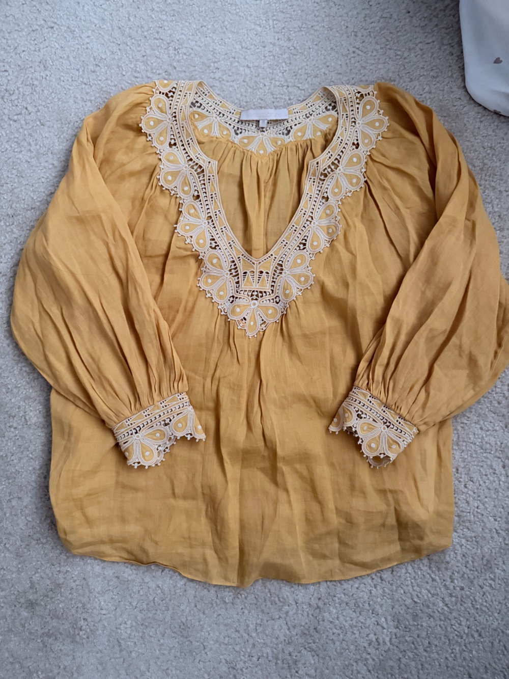Vanessa Bruno Mustard Yellow Lace-Trim Peasant Tunic